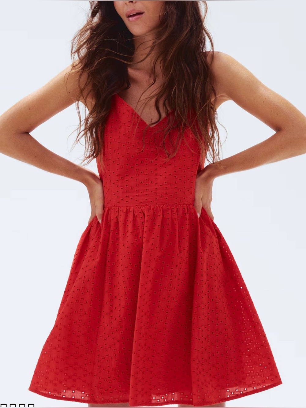 NWT H&M Red Eyelet Embroidered Strappy Mini Dress Size L